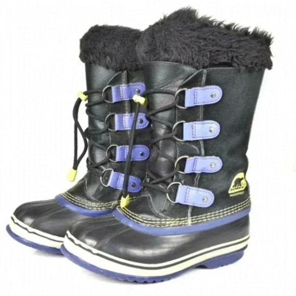 Sorel Joan  of Arctic Boots With Fur Waterproof Black Purple Youth Size 2‎ - Picture 1 of 11